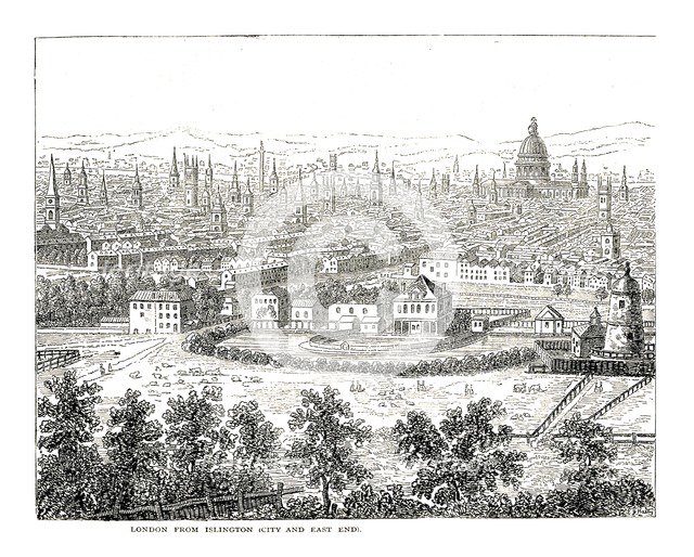 London from Islington City and East End. From a view by Canaletti, published 1753. Artist: Canaletto