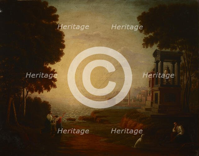 Landscape with a Sea Bay and Ancient Buildings, 1840. Creator: Jan Wolanski.