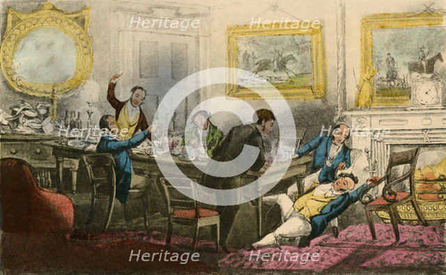 'Lift me up! Tie me in my Chair! Fill my Glass!', 1838. Artist: Henry Thomas Alken.