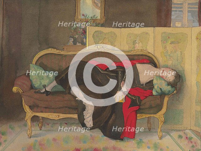 Lady lying on a divan, 1917. Creator: Somov, Konstantin Andreyevich (1869-1939).