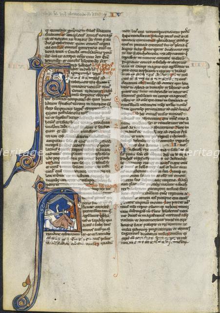 Leaf from a Latin Bible: Initial A and Initial A: Judith Beheading Holofernes, c. 1230-1240. Creator: Leber Group (French), circle or workshop of.