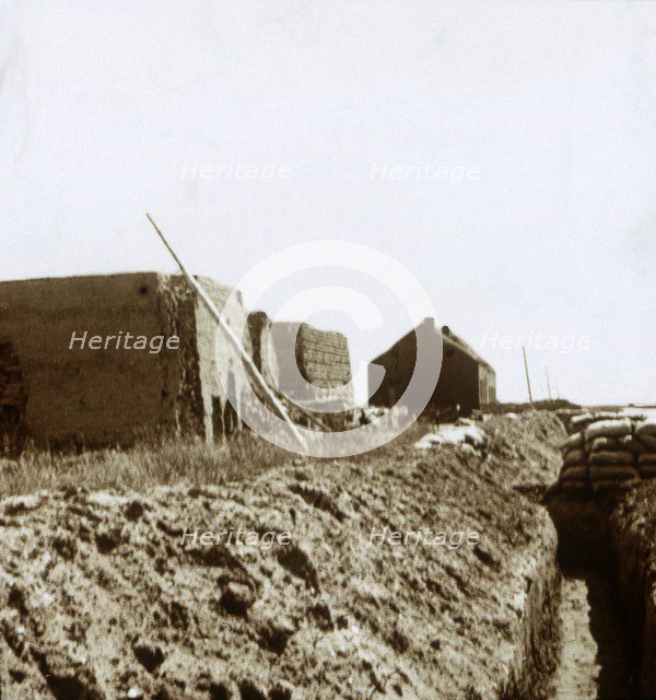 Post on the Yser, Flanders, Belgium, c1914-c1918. Artist: Unknown.