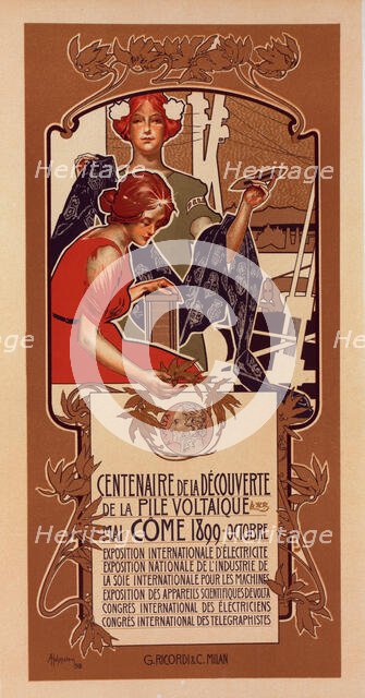 Affiche italienne pour le "Centenaire de la Découverte de la Pile Voltaïque", c1899. Creator: Adolf Hohenstein.