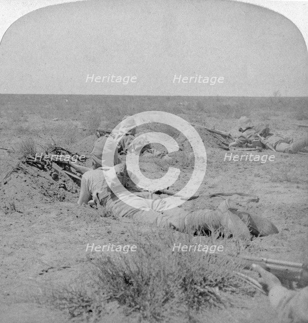 On the fighting line with the Queen's bravest, Modder River, South Africa, 1900. Artist: Underwood & Underwood