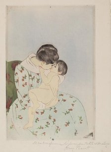 Mother's Kiss, 1890-1891. Creator: Mary Cassatt.