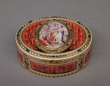 Snuffbox with scene of two maids and cupid at altar of love, ca. 1780. Creator: Les Frères Souchay.