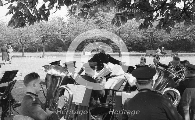 Rowntree Brass Band play at garden party, Alne Hall, Yorks, 24 May 1958. Artist: Unknown
