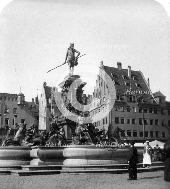 The Neptune Fountain, Nuremberg, Germany, c1900s.Artist: Wurthle & Sons