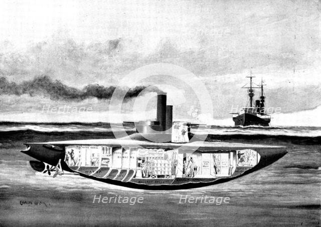 The Spanish-American War: America's new armoured torpedo-boat, "Holland", 1898. Creator: Unknown.