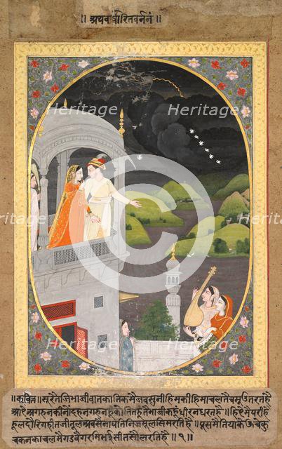 Krishna and Radha Watching Rain Clouds: The Month of Bhadon from Baramasa series, c. 1790. Creator: Unknown.