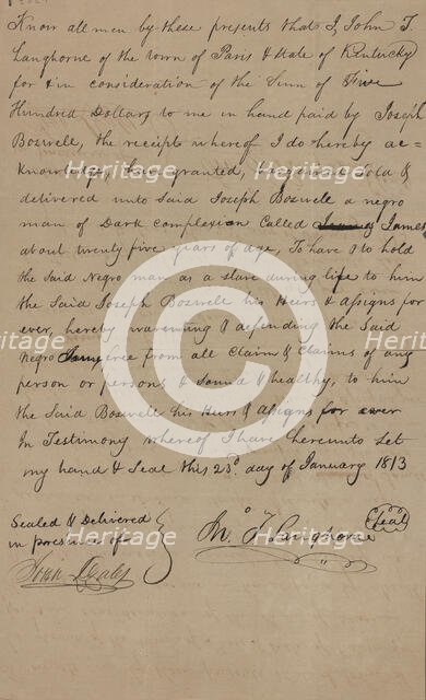 Bill of Sale: James, 1813-01-23. Creator: Unknown.