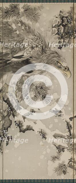 Eagle on a snowy pine, c.1850. Creator: Kishi Renzan.