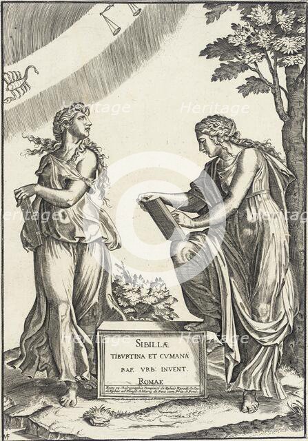 Two Sibyls with Signs of Zodiac, between 1680 and 1720. Creator: Marcantonio Raimondi.