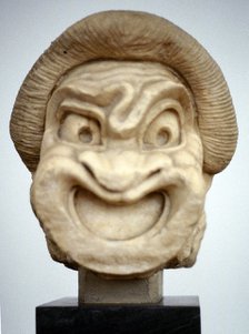 Carving of a mask used in Ancient Greek theatrical comedy, 3rd century BC. Artist: Unknown