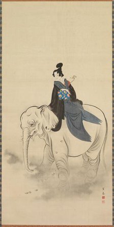 Courtesan Riding an Elephant (Parody of the Bodhisattva Fugen), 19th century. Creator: Kuwagata Keisai (Japanese, 1764-1824).