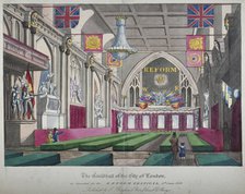 Interior view of the Guildhall decorated for the Reform Festival, City of London, 1832. Artist: Anon