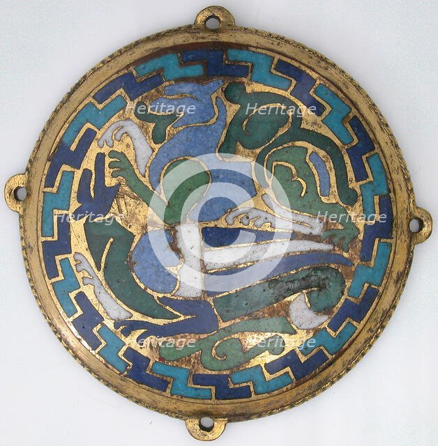 Combat Between Dragon and Dog (one of five medallions from a coffret), French, ca. 1110-30. Creator: Unknown.