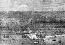 The Great Fire at Chicago: bird's-eye view of the city, 1871. Creator: Unknown.