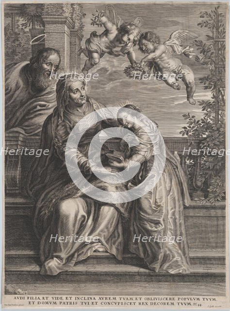 The education of the Virgin, with Saint Anne and the Virgin Mary reading with two p..., ca. 1600-50. Creator: Anon.