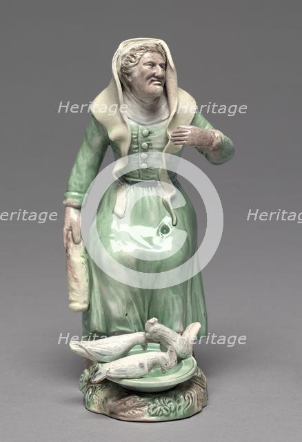 Old Woman Feeding Chickens, c. 1770. Creator: Staffordshire Factory (British).
