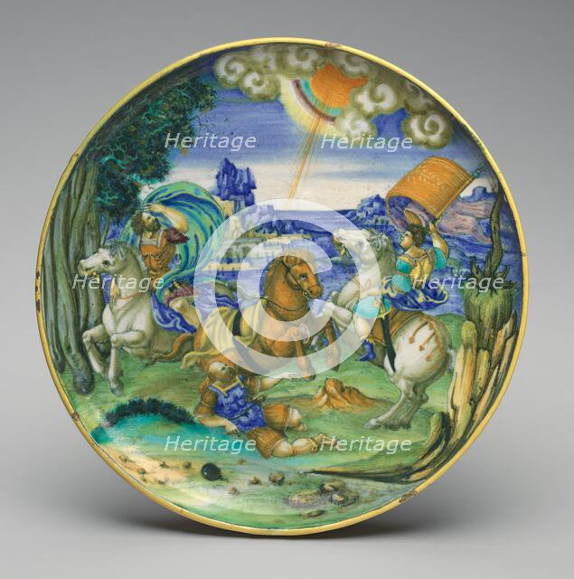 Shallow bowl on low foot with the Conversion of Saul, c. 1525. Creator:  Francesco Xanto Avelli.