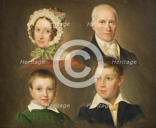 Portraits of the artist's father, wife, son and foster son, 1830s. Creator: Emil Baerentzen.
