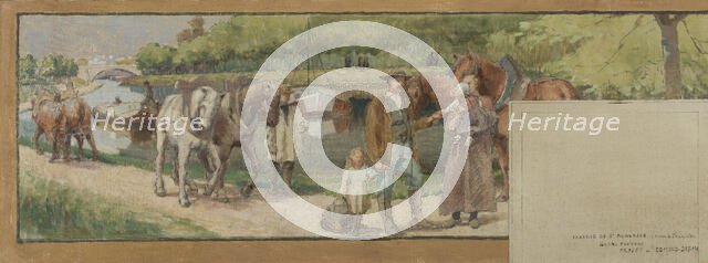 Sketch for the town hall in Saint-Maurice: Landscape. Banks of the Marne..., between 1890 and 1892. Creator: Edmond Debon.