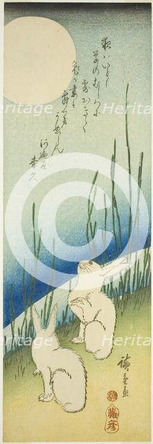 Rabbits under full moon, c. 1830s. Creator: Ando Hiroshige.