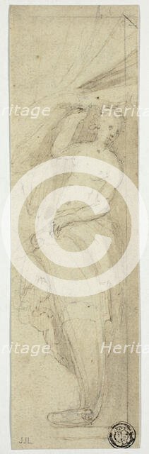 Female Figure Pulling Aside Curtain, n.d. Creator: William Etty.