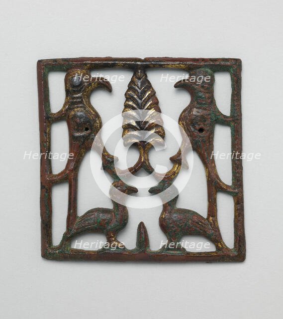 Appliqué Plaque with a Tree and Four Birds, Iran or Iraq, 12th century. Creator: Unknown.