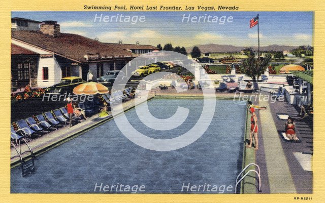 'Swimming Pool, Hotel Last Frontier, Las Vegas, Nevada', postcard, 1946. Artist: Unknown