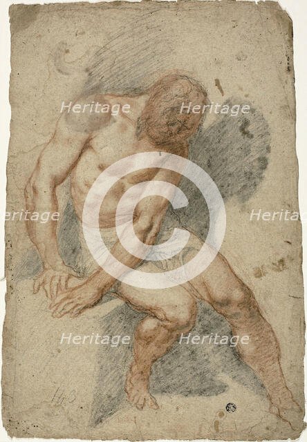 Study of a Seated Male Nude, c.1600. Creator: School of Federico Barocci Italian, 1526/28.