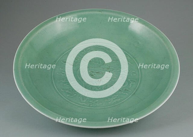 Dish with Dragon amid Clouds and Lotus Petals, Qing dynasty (1644-1911). Creator: Unknown.