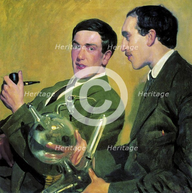 The physicists Pyotr Kapitsa (1894-1984) and Nikolay Semyonov (1896-1986), 1921.  Creator: Kustodiev, Boris Michaylovich (1878-1927).
