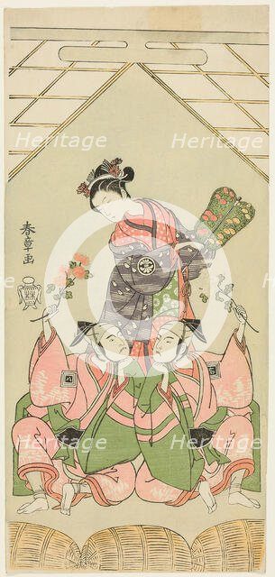 The Actors Segawa Kikunojo II as the Wet Nurse Reizei, Ichikawa Komazo I as Suruga no..., c. 1768. Creator: Shunsho.