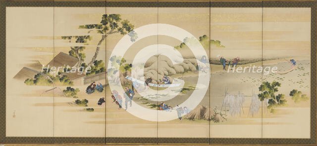 Country Scenes and Mount Fuji; one of a pair, Edo period, ca. 1830-1832. Creator: Hokusai.