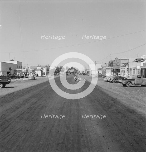 Looking down main street of a frontier..., Tulelake, Siskiyou County, California, 1939. Creator: Dorothea Lange.