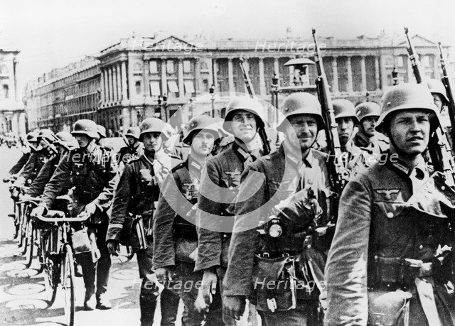 German troops marching through Paris, 17 June 1940. Artist: Unknown