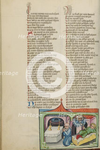 God Appearing to Samuel in his Dream: Eli in Prayer; Weltchronik, about 1400-1410. Creator: Unknown.