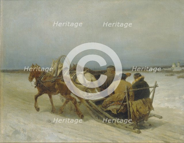 Troika in Winter, 1880s. Artist: Sokolov, Pyotr Petrovich (1821-1899)