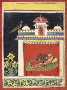 Two lovers in a pavilion, from an Amarushataka (Hundred poems of Amaru)..., ca. 1680. Creator: Unknown.