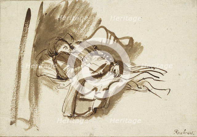 Saskia asleep in Bed, c1630s. Artists: Rembrandt Harmensz van Rijn    , Saskia van Uylenburgh.