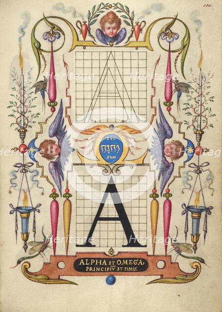 Guide for Constructing the Letter A; Mira calligraphiae monumenta, about 1591-1596. Creator: Joris Hoefnagel.