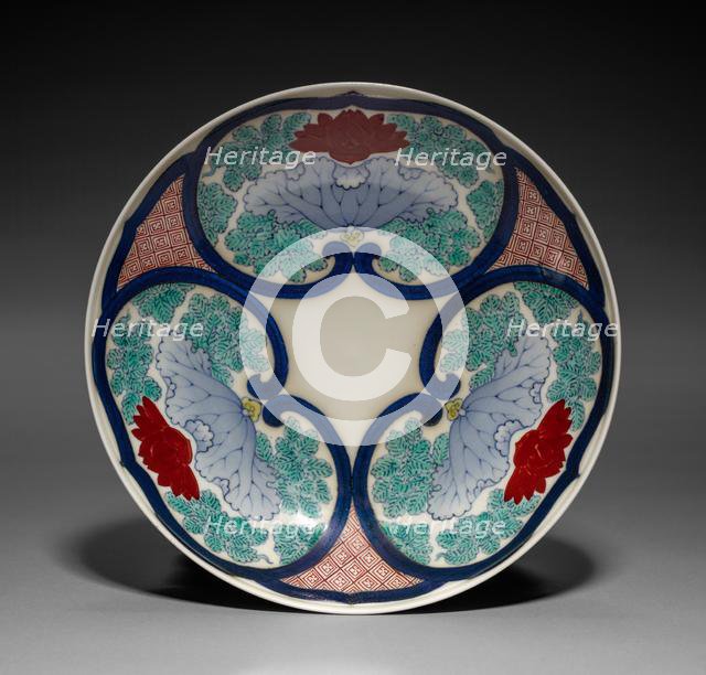 Dish with Lotus in Rui-Head-Shaped Cartouches, mid-1800s. Creator: Unknown.