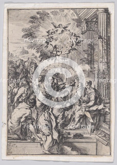 The Adoration of the Magi, set before and architectural colonnade, ca. 1640. Creator: Pietro Testa.