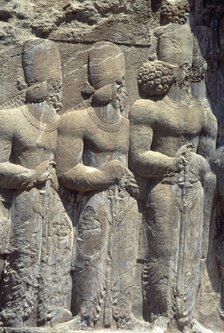 Relief of Shapur's Parade, Sassanian Rock Relief, Naqsh-e Rajab, Fars Province, Iran, (1994). Creator: Unknown.