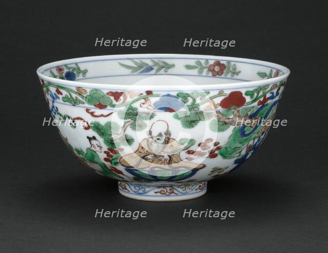 Bowl with God of Longevity (Shoulao) and Eight Daoist Immortals, Ming dynasty, (1572-1620). Creator: Unknown.