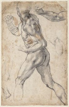 Study of a striding male nude, 1504 or 1506. Creator: Buonarroti, Michelangelo (1475-1564).