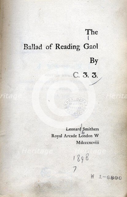 The Ballad of Reading Gaol by C.3.3., 1898.  Creator: Unknown.