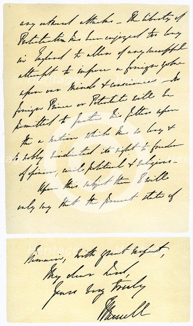 Letter from John Russell to Edward Maltby, Bishop of Durham, 4th November 1850.Artist: Lord John Russell